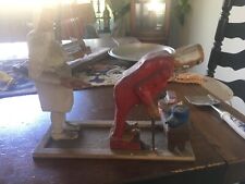 Vintage Folk Art Wood Hand Carved MAN GETTING A SHOT FROM NURSE -10 X 9 INCHES picture