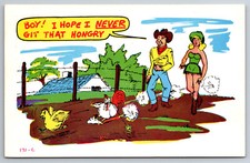 Vintage Postcard Humor Funny Cartoon Cowboy Pretty Woman Rooster Chasing Chicken picture