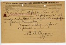 1888 Western Union Telegraph Jacksonville FL Arcade Hotel Sanford BJ Cregen picture