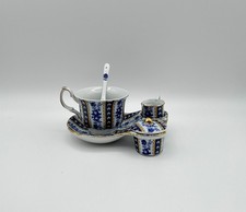 New Sorelle Fine Porcelain Italy Blue Rose 5-Piece Tea Set Cobalt Blue/Gold Box picture