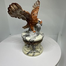 Limoges Trinket Box Eagle Landing On Marble Pedistul picture