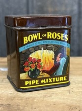 Antique 1910s Bowl of Roses Pipe Mixture Tobacco Fire Place Tin Empty RARE SHAPE picture