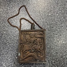 RARE 18th Century Two Sided Russian Reliquary Pilgrim Powder Flask Saint George picture