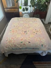Antique 1940s 8 Point Star Hand Quilted Patchwork Quilt 68x84 Cutter Twin picture