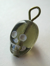 VTG New Old Stock Czech Smoked Glass SKULL Charm Cracker Jack Halloween picture