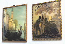 Vintage Reverse Painted Glass Silhouettes  Convex Glass Lovers Romance picture