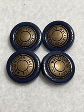 4 Vtg 3/4” Engraved Brass Dark Blue Mackintosh Buttons 1935, Rare, Collectible picture