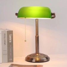 Bankers Desk Lamp, Green Glass Shade, Vintage Desk Lamp with Pull Chain Switch, picture
