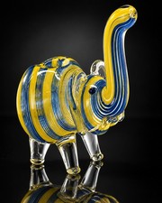 Cute Elephant Glass Tobacco Hand Pipe Yellow Blue Clear Novelty Animal Design picture