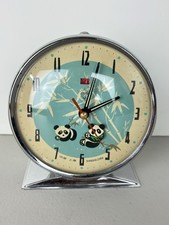 Vintage Shanghai Diamond Panda Animated Alarm Clock Mechanical Wind Up Works picture