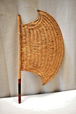Antique Hand Fan Pankha Manual Woven Bamboo Indian Art Pankhi Collectibles 