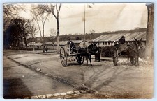 1907-10's RPPC MULES and CARTS RED CROSS FLAG MILITARY BARRACKS? POSTCARD picture