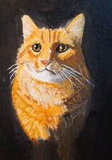 Original ACEO Acrylic Painting Orange Cat Alone in the Dark by LGarcia picture