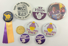 Vintage Minnesota Vikings Pinback Button Lot w/ 1976 NFC Championship Brass Coin picture