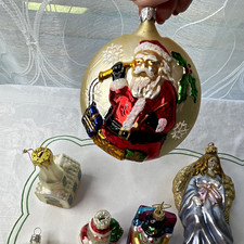 Vintage Glass Christmas Ornaments Lot of 10 Multicolor Santa Snowman Angel picture