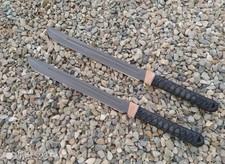 2pc Handmade Full Tang Wakizashi Sword: K110 Bohler Steel Blade, Leather Wrapped picture