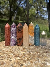 Bulk Crystal Towers Lot- Apatite, Bumblebee Jasper, Selenite, Aura Quartz & More picture