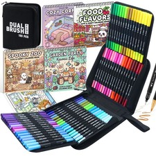 100-Color Dual Tip Markers in Case + 4 Spiral Bound Adult Coloring Books picture