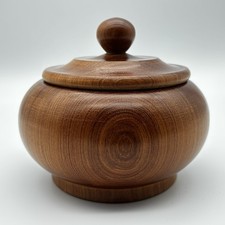 Vintage Turned 5” Wood Multi-purpose Bowl With Lid  MCM Utinsel Opening picture