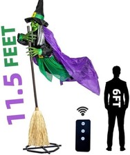12FT Halloween Hovering Witch on Broom Animated Sound Touch Sensor Yard Decor picture