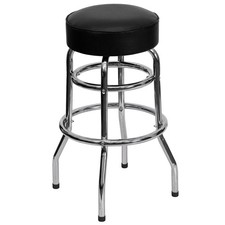 Flash Furniture Bruno Double Ring Chrome Backless Barstool Black Upholstered picture