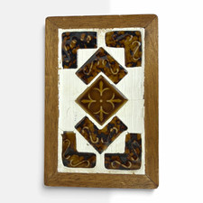 Vintage 1970s Wood Trinket Box Ceramic Mosaic Tile Lid Boho MCM Keepsake picture