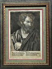 French 17th C. ETCHING in Nice Frame SAINT THADEUS Christian c. 1655 antique* picture