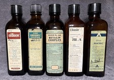 Vintage Amber Glass Pharmacy Bottles Lot of 5 Parke Davis Eli Lilly CIBA Labels picture
