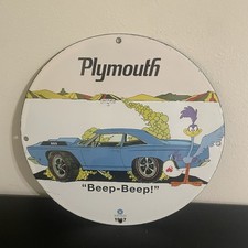 VINTAGE PLYMOUTH BEEP BEEP GASOLINE OIL PORCELAIN SIGN picture
