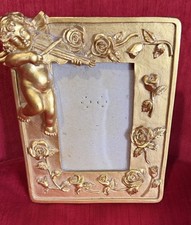 Gold Cherub Angel Picture Frame 2.5x4.5 Resin Roses Violin Rococo Baroque Decor picture