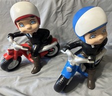 Vintage 1970s Atlantic Mold Ceramic Motorcycle Boy Figurines Set 2 Authentic Sta picture