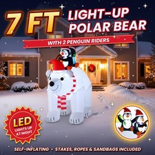 7FT Inflatable Christmas Polar Bear Penguin Family LED Light Up Yard Decoration picture