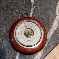 Vintage French Aneroid Barometer Wood  Wall Decor picture