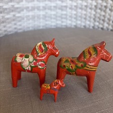 Swedish Mini Hand Painted Wood Folk Art Dala Horses lot of 3  picture