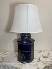 Vtg 60s Nathan Lagin Co Handcrafted Cobalt Hexagonal Ceramic Lamp Kutani Ware picture