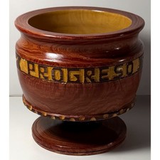 Vintage Hand Carved Wooden Dish Progreso Bowl Rustic Decor Artisan Trinket Dish picture