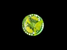 27mm Czech Vaseline Glass Green Yellow And White Sunflower Button picture
