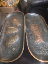 Vtg. Mid Century African  Hammered Copper  Mask Trays- Set Of 2 Colonial14