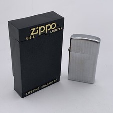 VTG Zippo Slim Lighter No Monogram Blank Pin Stripe Used Mad Men MCM Executive picture
