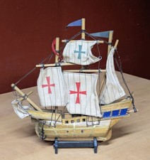 Vintage Model Ship Wooden 5 Canvas Sails Crusades Santa Maria Columbus 9