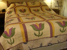 ANTIQUE 1928 TULIP QUILT FROM HISTORIC VIRGINIA OLD FAMILY picture