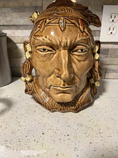 Vintage McCoy USA Brown Ceramic Native American Head Cookie Jar w/ Lid picture