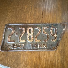 VINTAGE 1947 Tennessee (TENN.) License Plate Tag Number 228259 RARE picture