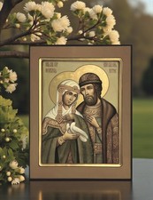 Orthodox Icon of Saints Peter and Fevronia of Murom with a Dove 23x30 cm 9