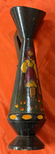 Vintage Romania Wooden Bud Vase with Lady Handmade picture
