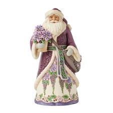 Jim Shore Heartwood Creek Purple Santa Holding Poinsettias Figurine 6017004 picture
