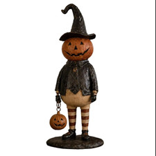 Vintage Halloween Pumpkin Lantern Witch Gentleman Lighted Tabletop Decor picture