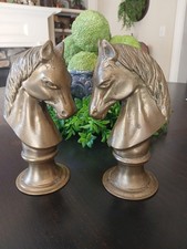 Vintage Brass Horse Head Pair of Bookends 7.5” tall Heavy LOOK picture