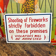 VINTAGE SHOOTING OF FIREWORKS HAND PAINTED SIGN FOURTH OF JULY 4TH HOLIDAY RARE picture