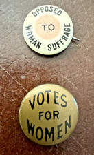 Two vintage 1915-1916 Women's Suffrage pinback buttons - one for and one against picture